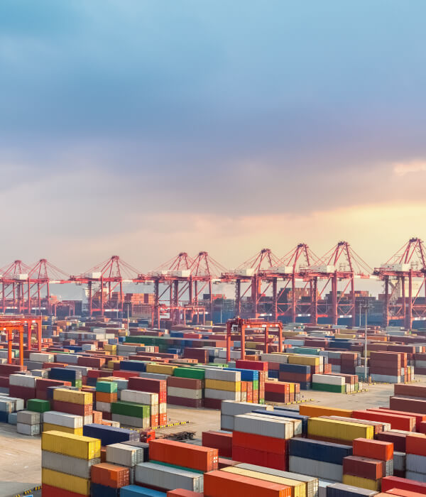 Busy Shanghai container terminal at dusk