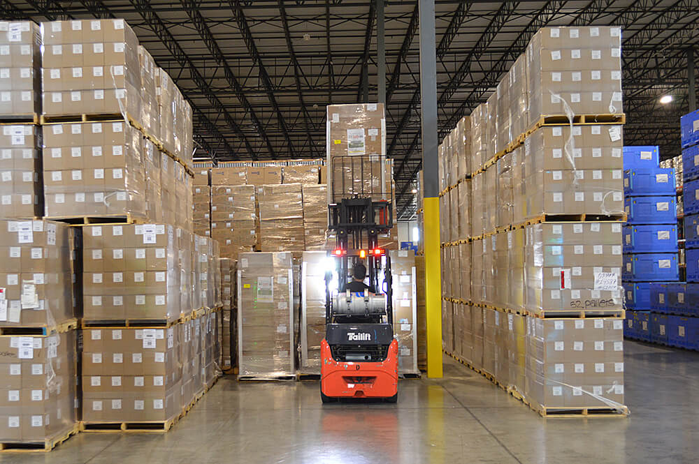 Forklift in a warehouse