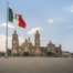 Zocalo Square with Mexican Flag and Metropolitan Cathedral - Mexico City, Mexico